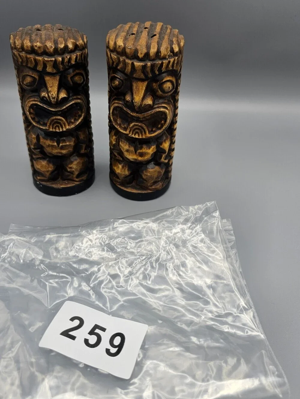 Vintage Carved Wooden Tiki Salt and Pepper Shakers Set